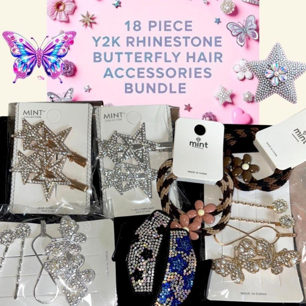 🦋 Y2K RHINESTONE BUTTERFLY & STAR HAIR BUNDLE 🦋‎